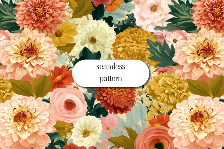 Vintage Autumn Floral Seamless Pattern Watercolor JPG