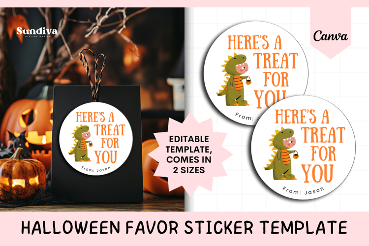 Halloween Treat Round Sticker Canva Template - 5