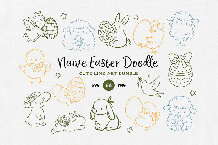 Naive Easter Doodle Clipart Bundle SVG PNG Bundle