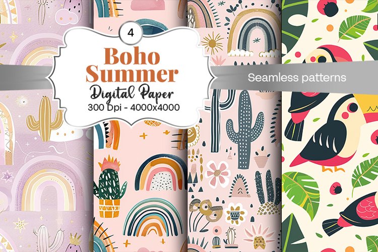 Summer Boho digital paper Seamless backgrounds