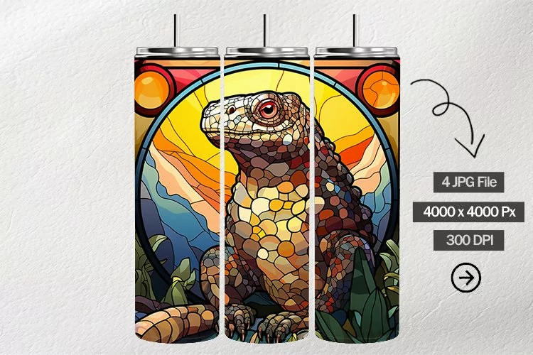 Gila Monster Stained Glass Square Coaster - 04 Variations