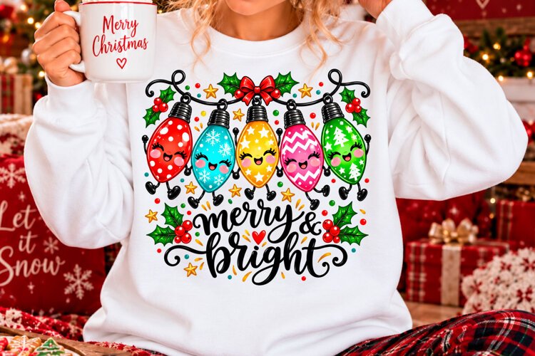 Merry and Bright Christmas Lights PNG example image 1