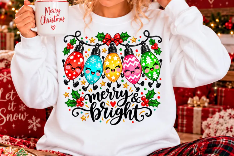 Merry and Bright Christmas Lights PNG