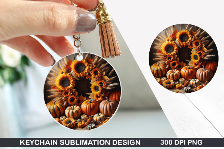 Flower Keychain Sublimation - Autumn Keychain PNG Design
