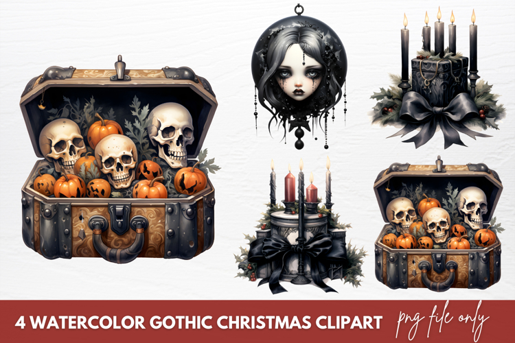 Watercolor Gothic Christmas Clipart Sublimation