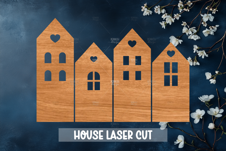 4 Houses Laser Cut Template