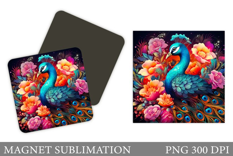 Peacock Magnet Design. 3D Peacock Flowers Magnet
