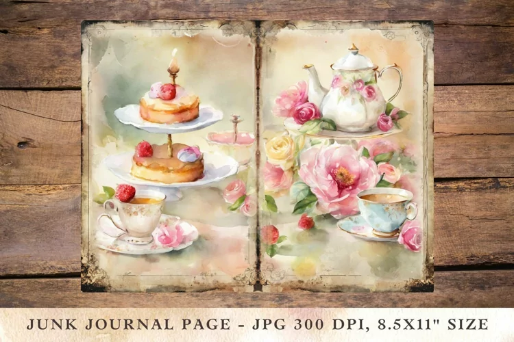 Printable Junk Journal Pages tea and cake party 3