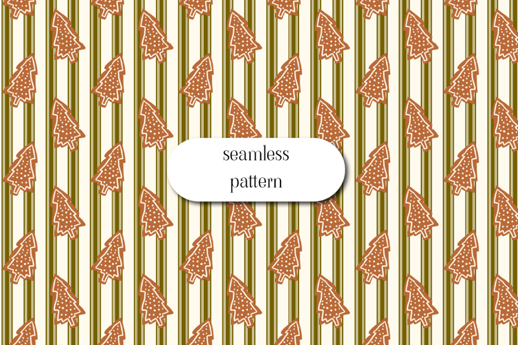 Gingerbread Tree Stripe Pattern | Christmas Digital Paper