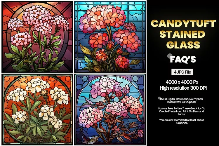 Stained Glass Candytuft Square Coaster - 04 Variations