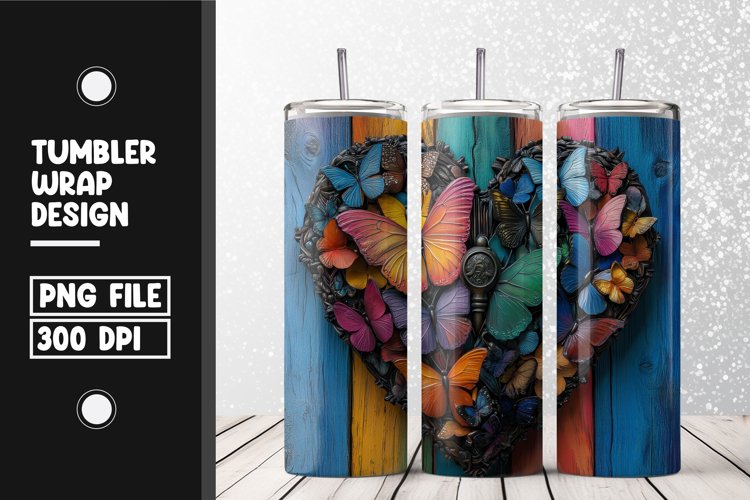 Butterfly heart Tumbler Wrap | Sublimation | 20 oz Skinny example image 1