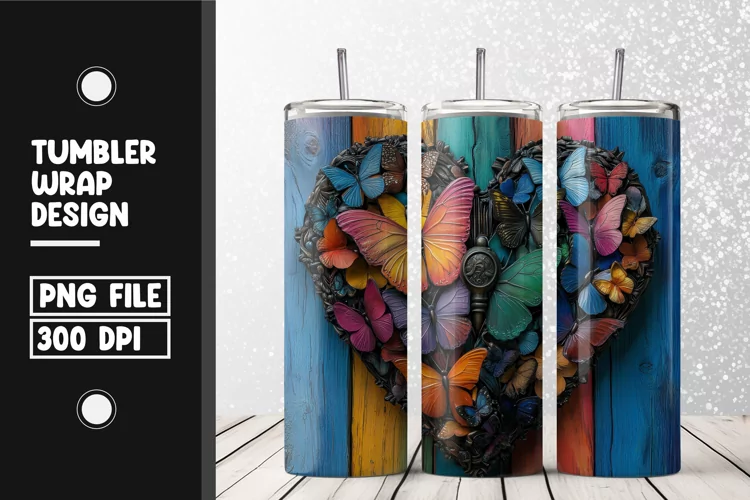 Butterfly heart Tumbler Wrap | Sublimation | 20 oz Skinny