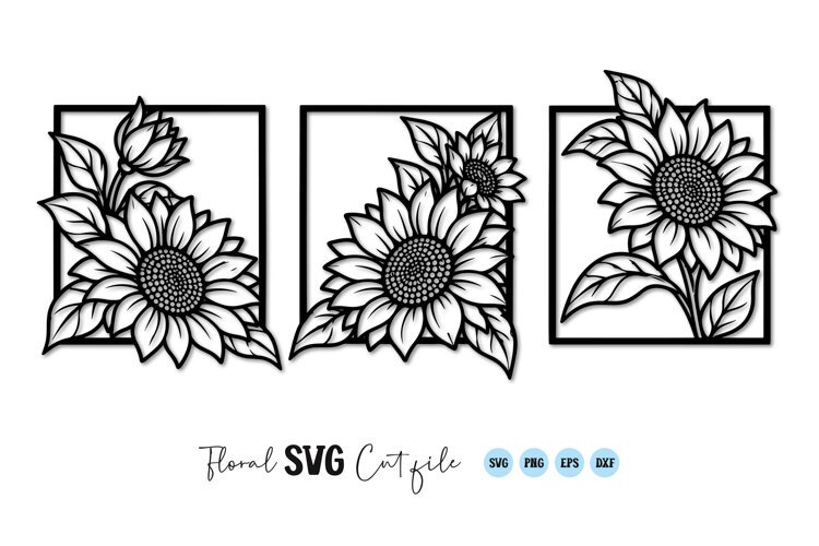 Sunflower Frame Line Art SVG PNG example image 1