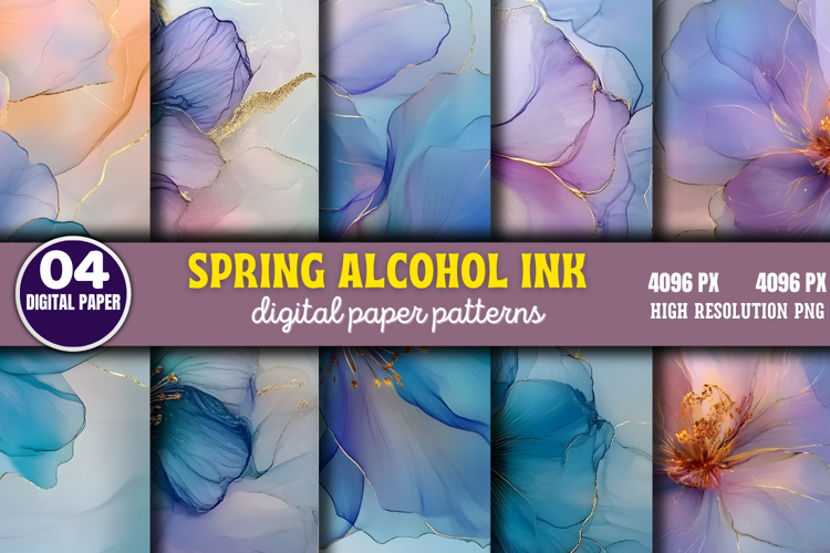 Spring Alcohol Ink Digital Paper PNG