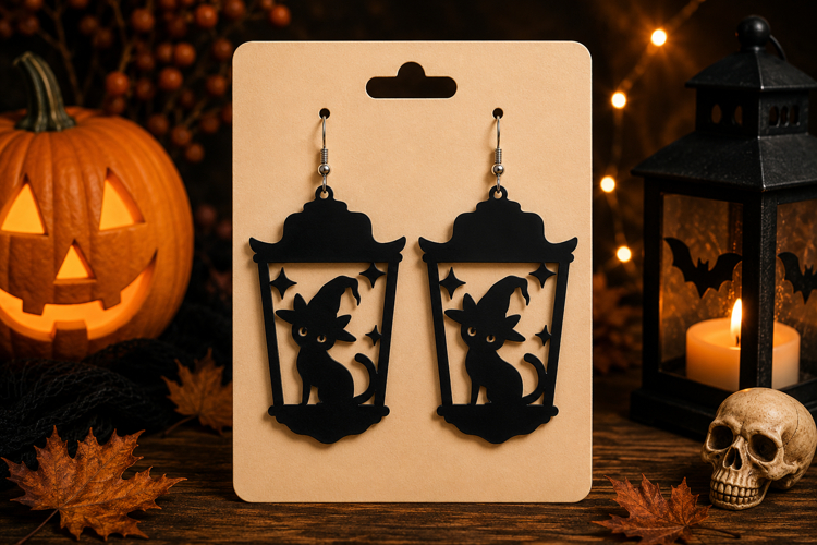 Halloween Lantern Earrings SVG - Laser Cut Spooky Earrings