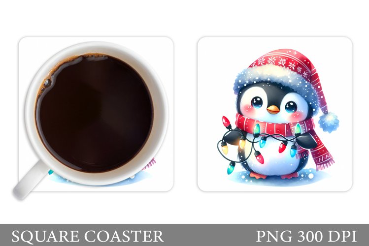 Cute Penguin Coaster Design. Christmas Coaster Sublimation example image 1