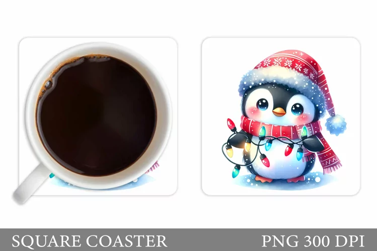 Cute Penguin Coaster Design. Christmas Coaster Sublimation