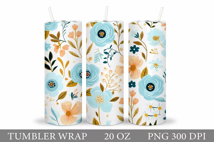 Flowers Tumbler Wrap Design. Sublimation Tumbler Flowers