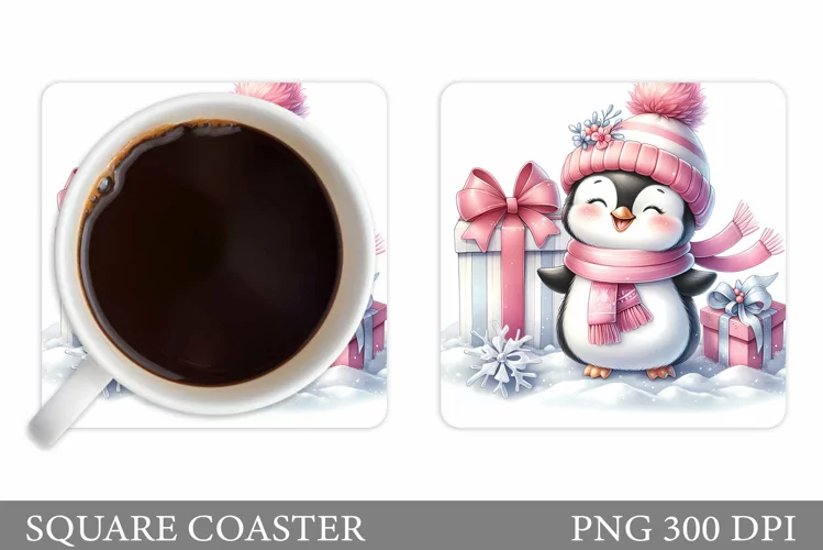 Cute Penguin Coaster Design. Christmas Coaster Sublimation