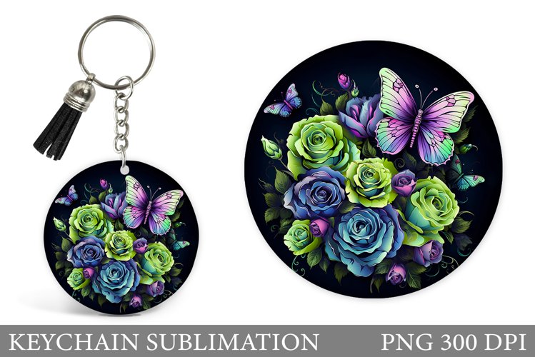 Butterfly Round Keychain. Roses Keychain Sublimation example image 1