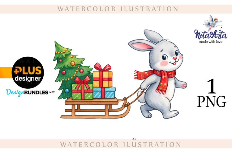 Christmas Bunny in Watercolor Style