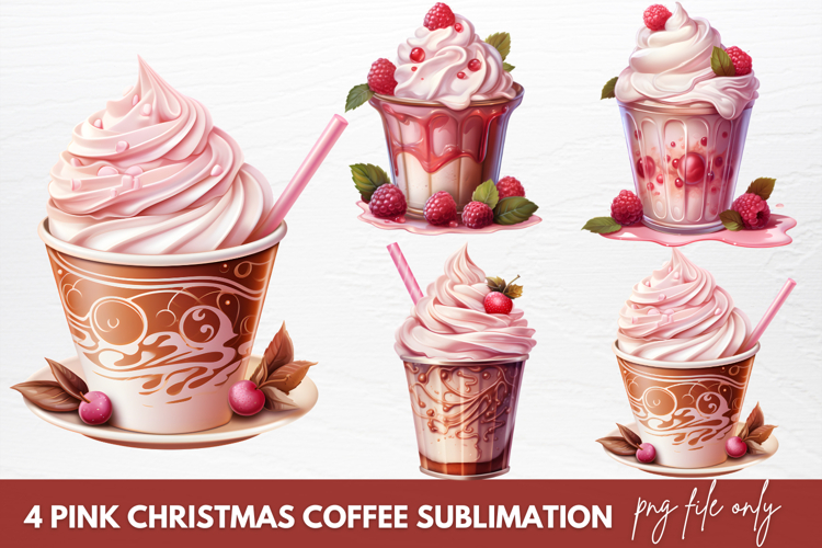 Pink Christmas Coffee Sublimation, Christmas Coffee Clipart