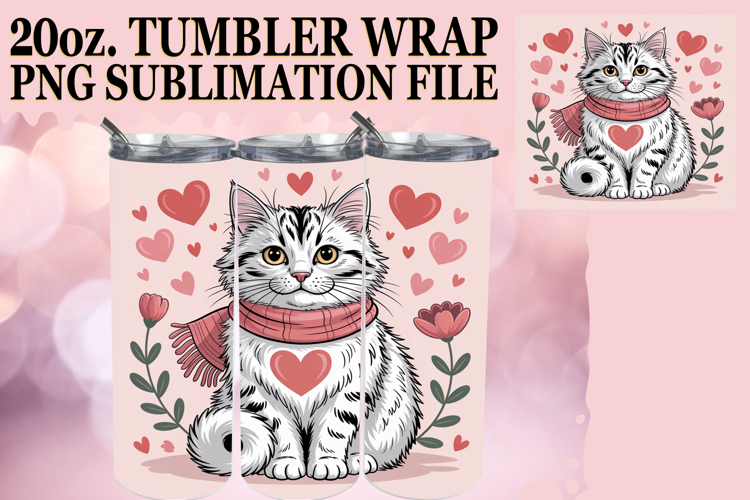 Cozy Sublimation 20oz tumbler wrap, Valentines Cat