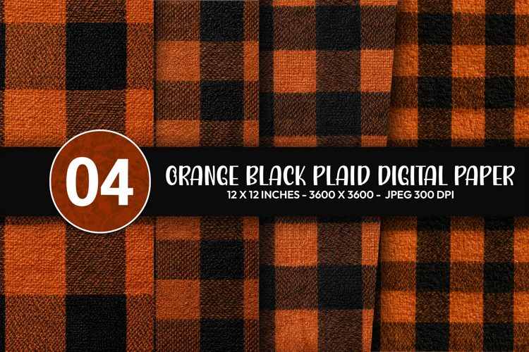 Orange Black Plaid Digital Paper