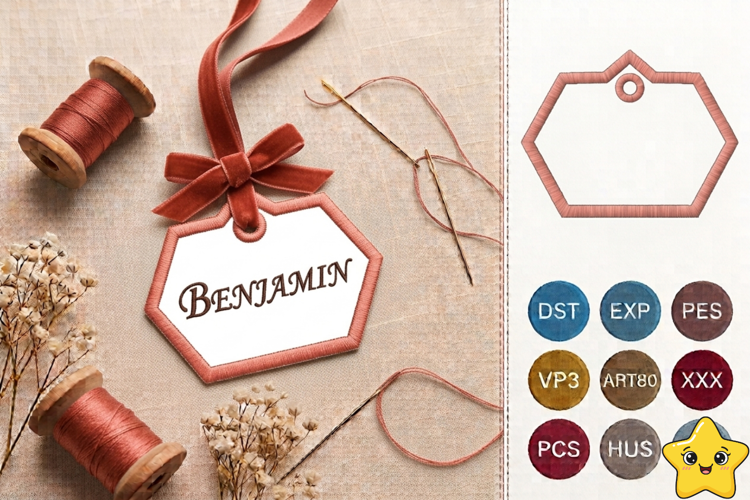 Hexagon Gift Tag Embroidery Design