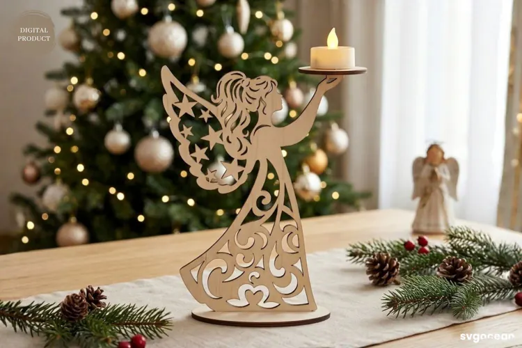 Christmas Angel Candle Holder Laser Cut | Glowforge | SVG