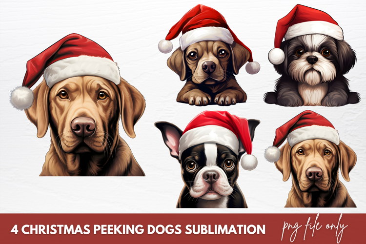 Christmas Peeking Dogs Sublimation Clipart