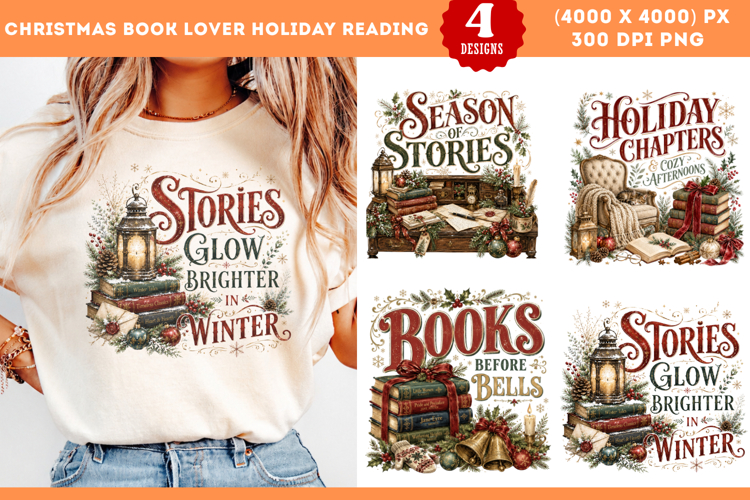 Christmas Book Lover Holiday Reading Sublimation PNG