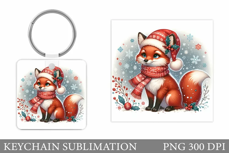 Christmas Fox Keychain. Christmas Keychain Sublimation