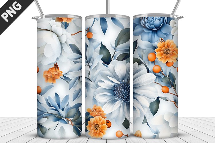 3D Daisy Flowers 20oz Tumbler Wrap | Sublimation Design example image 1