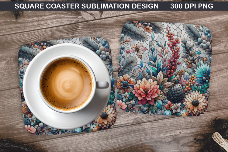 Flowers Coaster Sublimation, Winter Flowers Coaster PNG