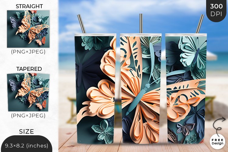 3D Butterfly Tumbler Wrap| 3D Sublimation Wrap Design