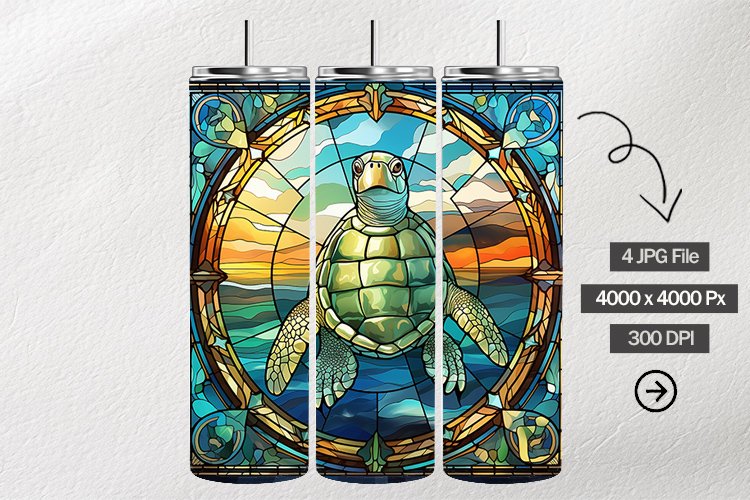 Turtle Stained Glass Square Coaster - 4 Variations example image 1