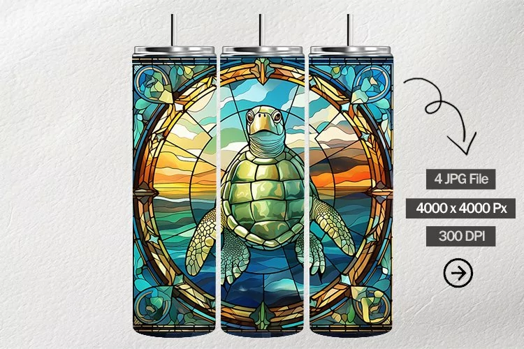Turtle Stained Glass Square Coaster - 4 Variations
