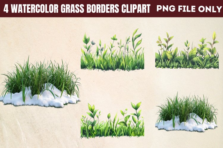 Watercolor Grass Borders Clipart PNG