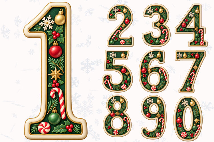 Christmas Evergreen Numbers PNG example image 1