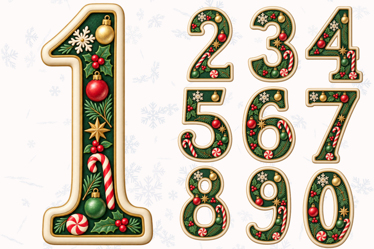 Christmas Evergreen Numbers PNG