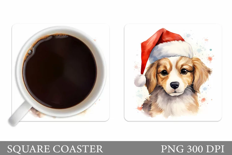 Dog Square Coaster. Christmas Dog Coaster Sublimation