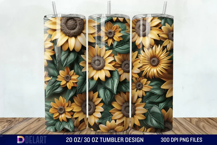 3d Sunflower floral Tumbler Wrap