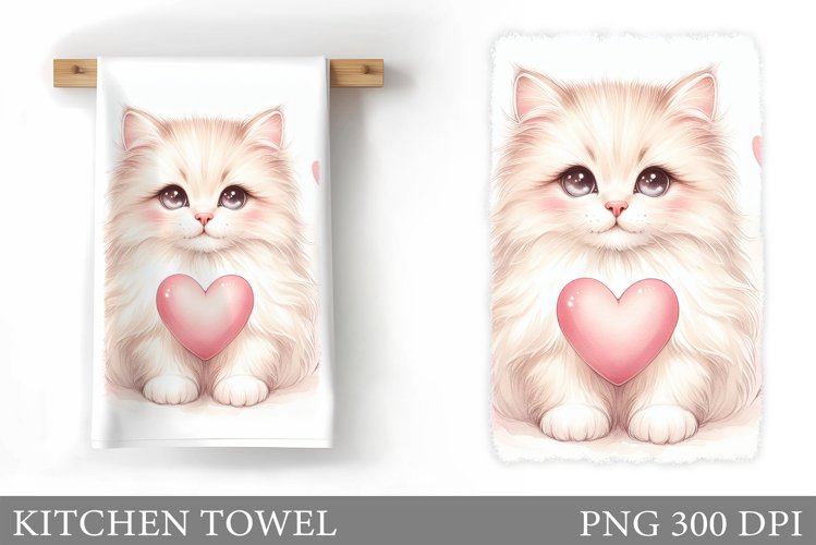 Valentines Cat Kitchen Towel. Valentines Kitchen Towel