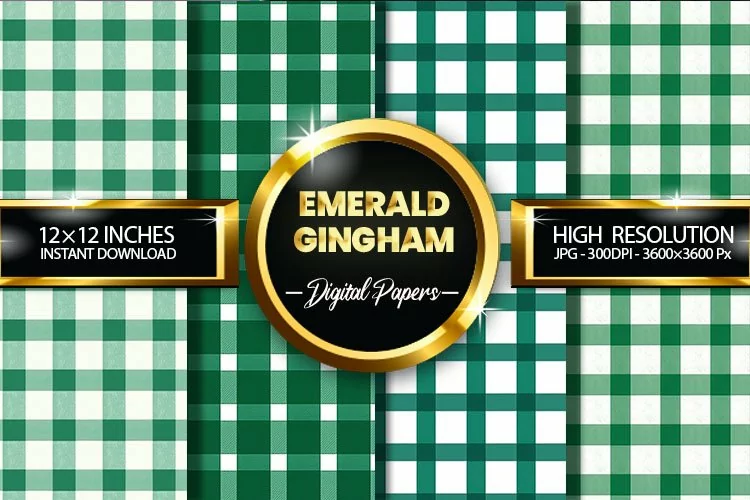 Emerald Gingham Digital Papers - 04 Variations