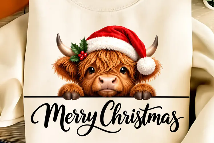 Merry Christmas PNG, Christmas Highland Cow PNG, Cow PNG