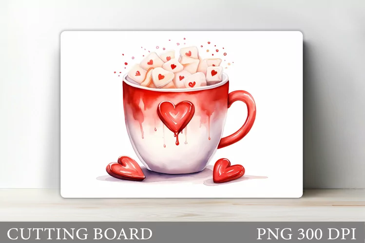 Valentines Drink Cutting Board. Cookies Hearts Cutting Board