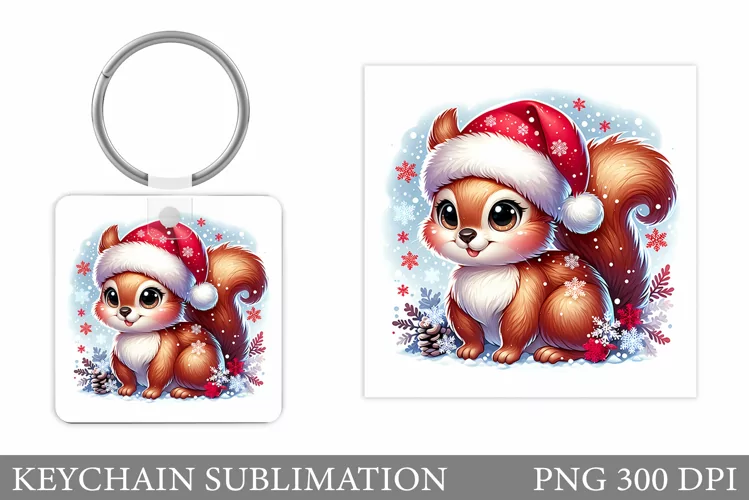 Christmas Squirrel Keychain. Christmas Keychain Design
