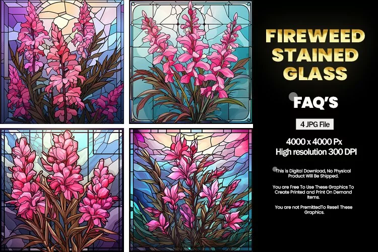 Stained Glass Fireweed Square Coaster - 04 Variations