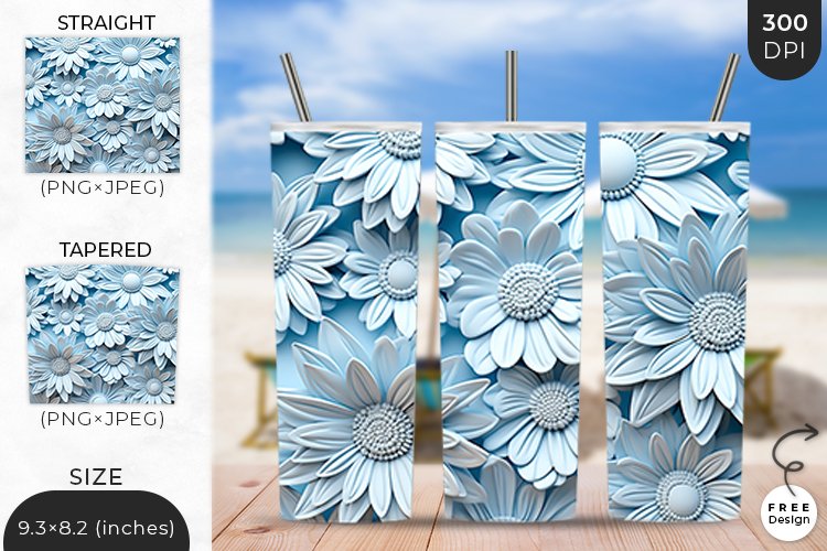 3D Flowers Tumbler Wrap | 3D Floral Sublimation Design